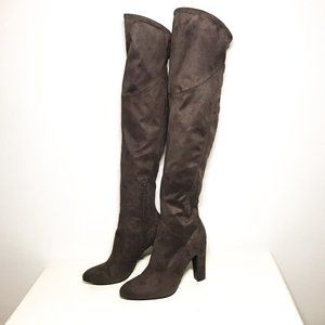 Unisa Brown Knee High Suede Boots with Heels